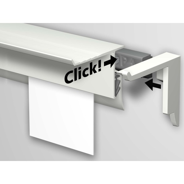 INFO RAIL + BLANC 200 CM (INCLUT MATÉRIEL DE FIXATION, EMBOUTS DE RAIL ET 4X MOUSE MAGNETS BLANC)